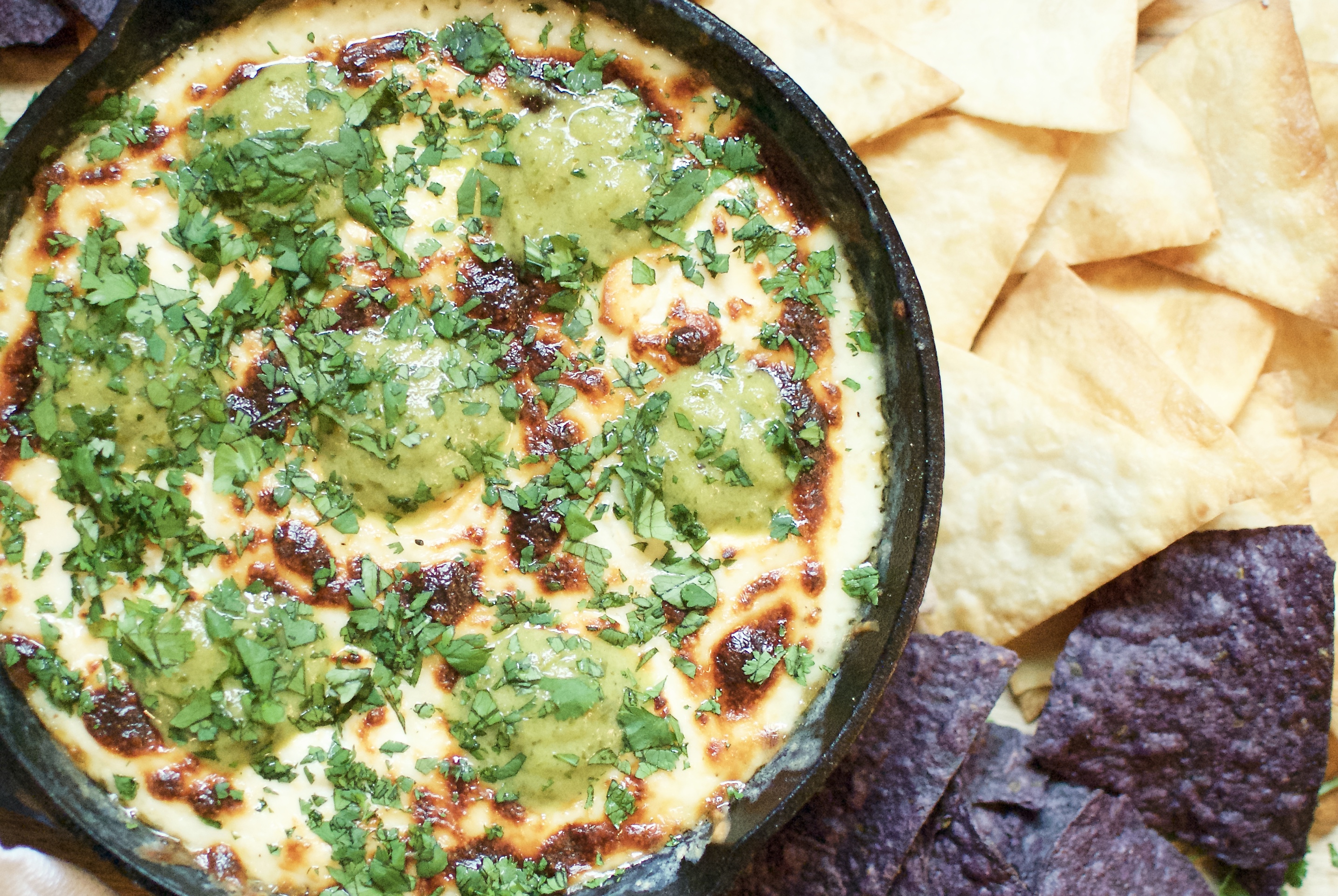 Queso fundido with roasted poblano vinaigrette