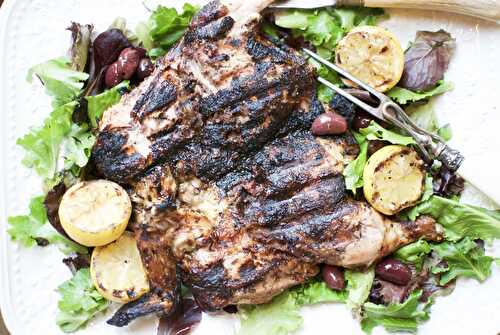 Grilled brick chicken with tapenade