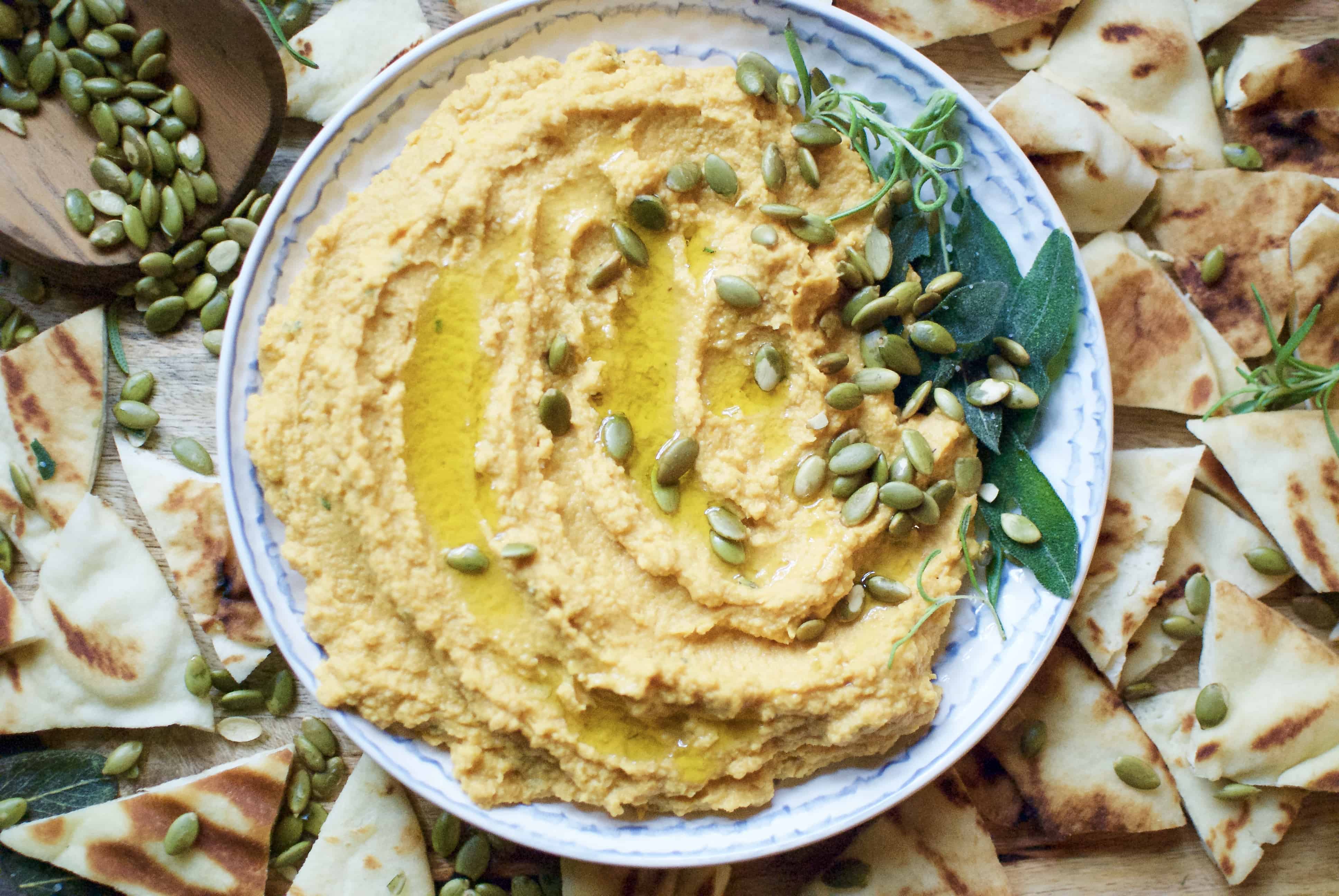 Pumpkin hummus with rosemary & roasted garlic