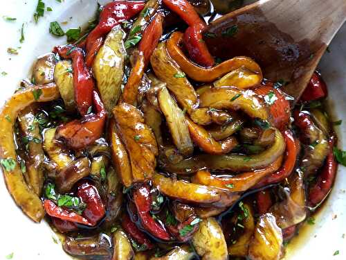 Marinated roasted pepper strips