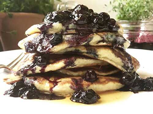 Ricotta pancakes with brown butter-maple syrup & blueberry compote
