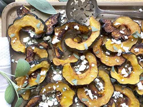 Spicy roasted acorn squash with feta crumbles