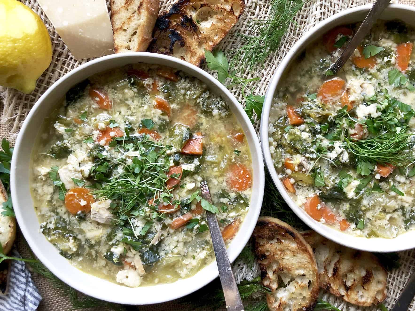 Chicken Escarole Soup with Egg & Pasta