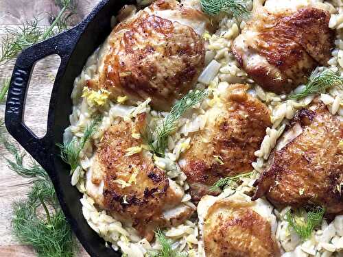 Chicken with orzo, fennel & leeks