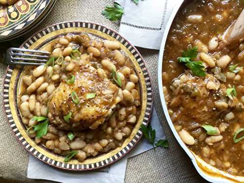 Chicken thighs with barbecue beans