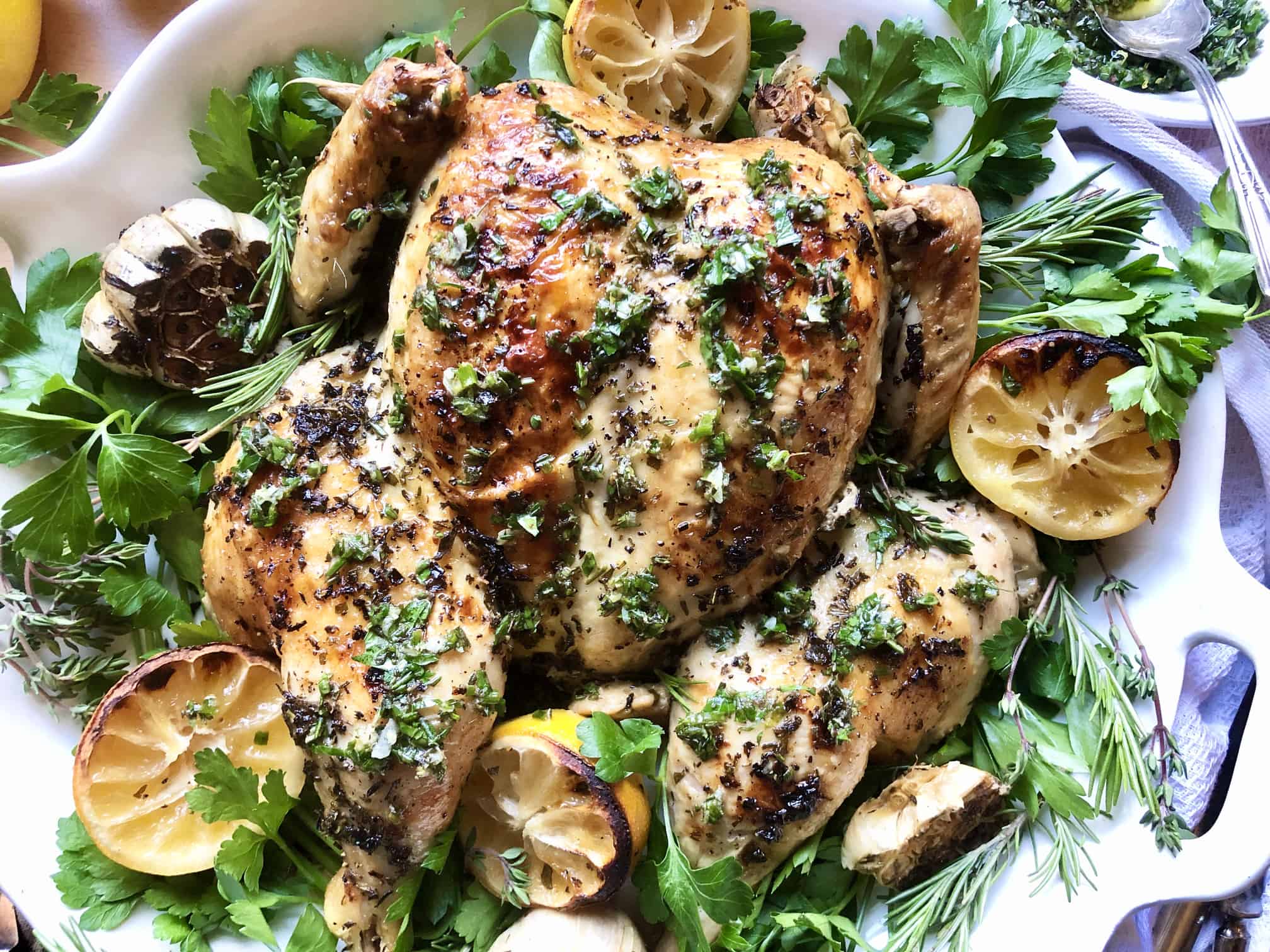 Roast spatchcock chicken with lemon & herbs