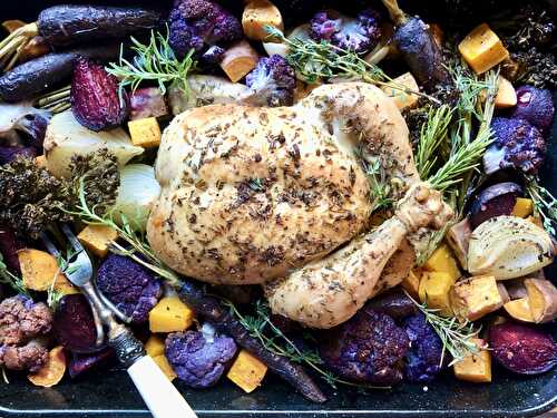 Roasted chicken with fall vegetables