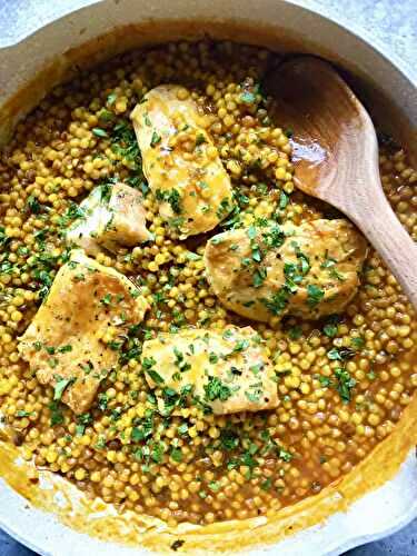 Lidia's halibut with saffron fregola