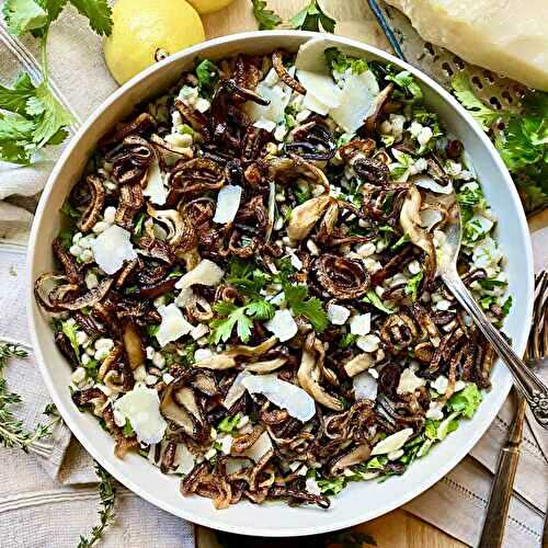 Herby barley salad with buttery mushrooms