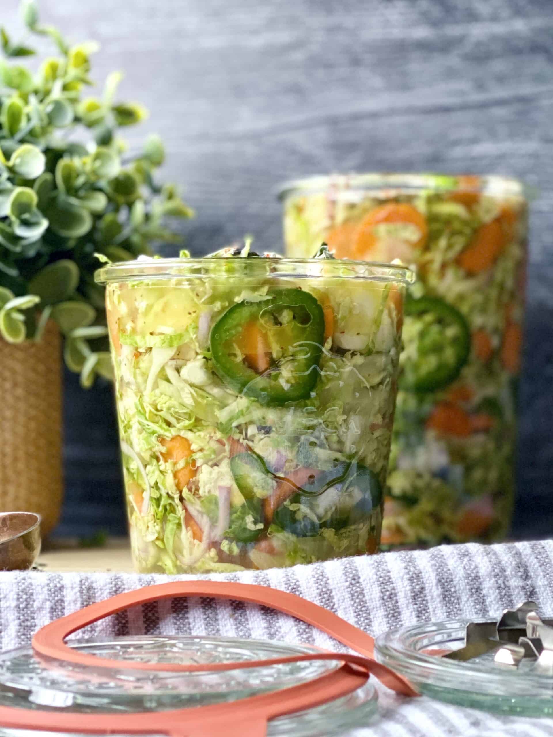 Homemade brussels sprouts giardiniera