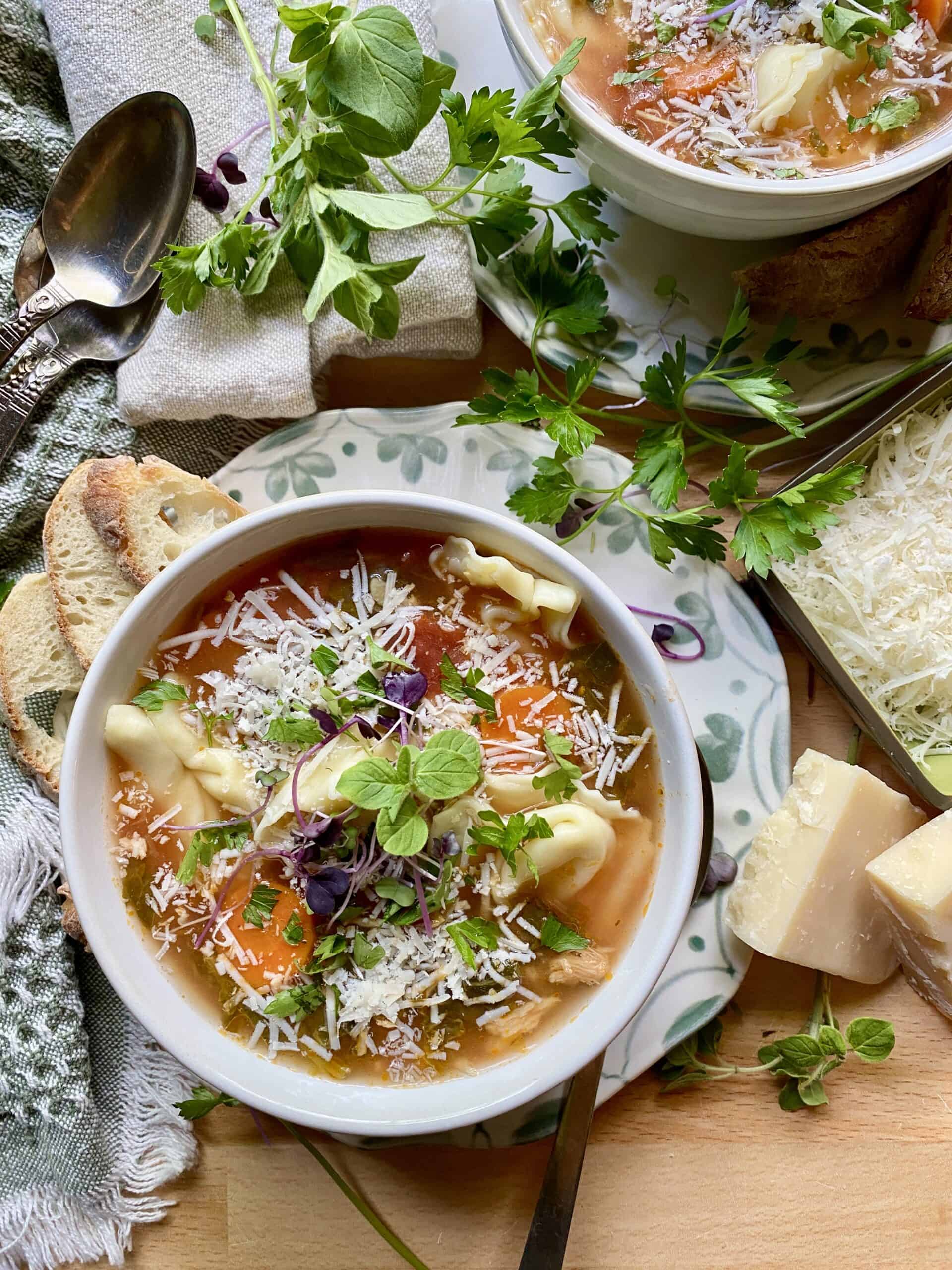 Tortellini Soup with Chicken & Spinach