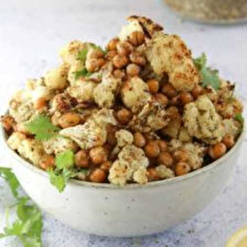 Amazing recipe with roasted cauliflower, dukkah, and lemon