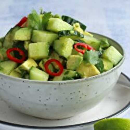 Delicious cucumber and avocado salad with cilantro lime dressing