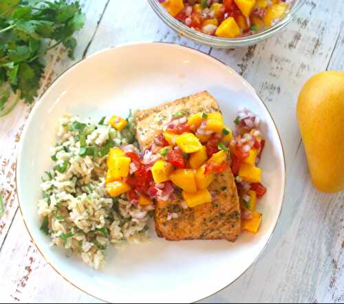 Citrus Herb Salmon with a Mango Pico and Cilantro Lime Rice