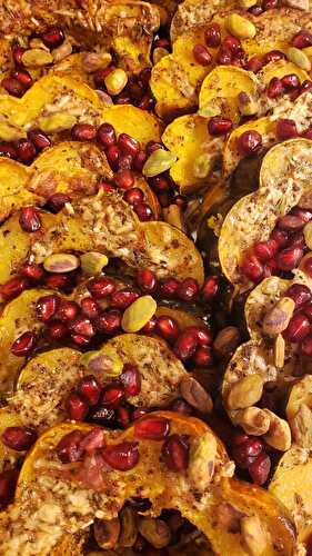 Herb Roasted Acorn Squash with Pomegranates and Pistachios