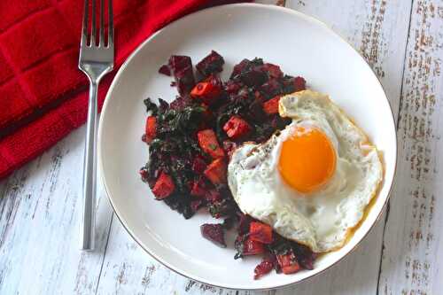 Sweet Potato and Beet Hash with Fried Eggs