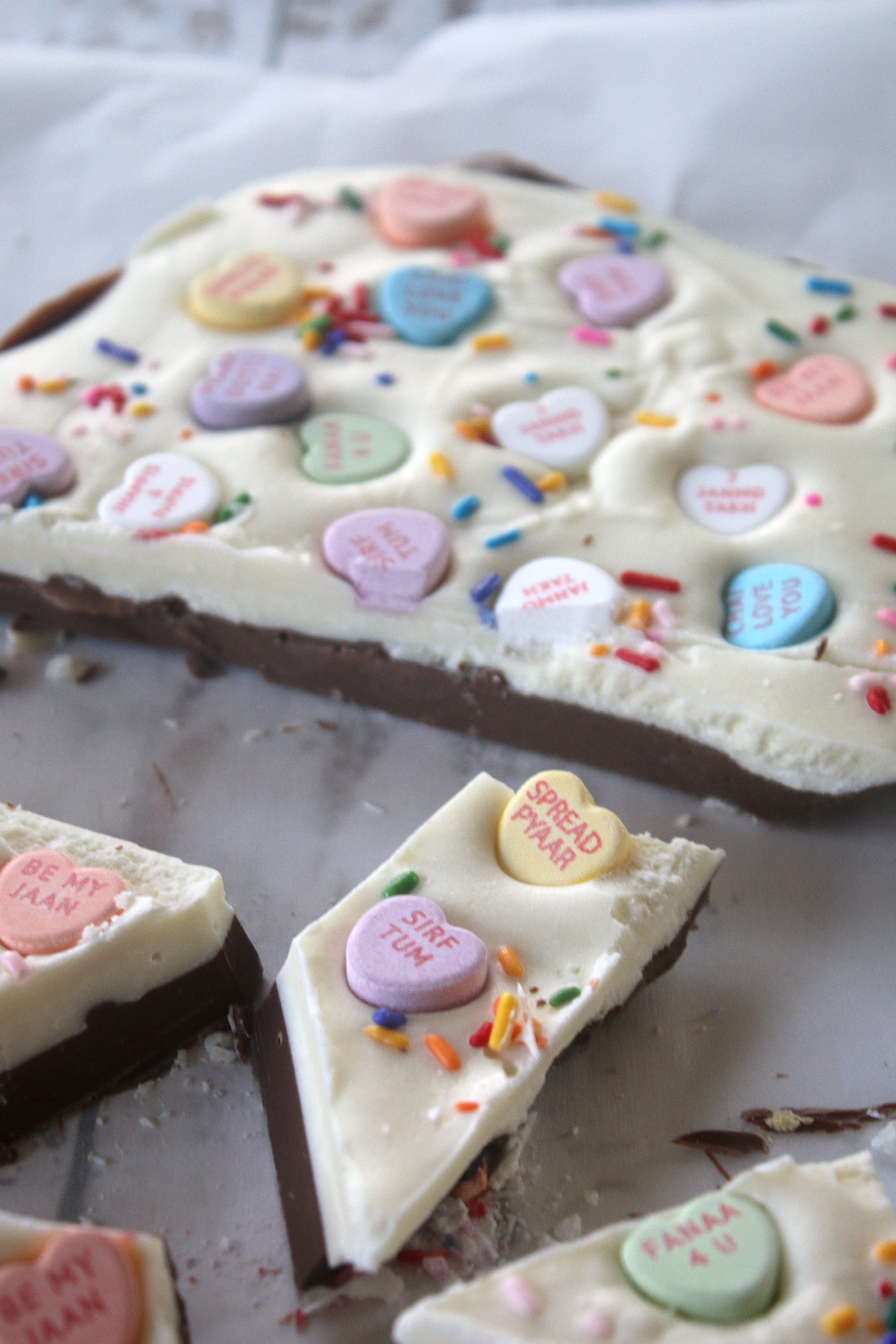 Conversation Hearts Chocolate Bark