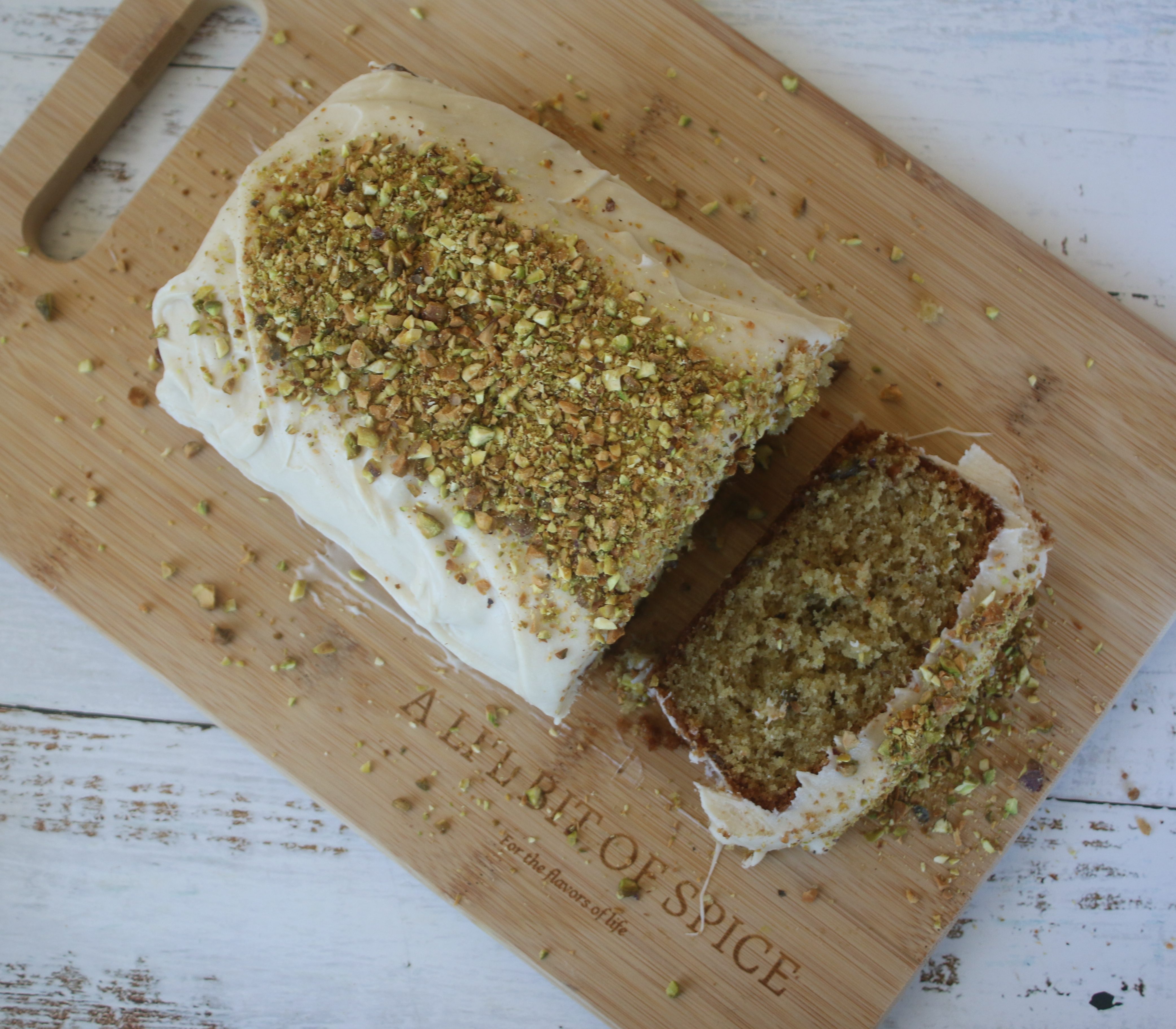 Pistachio Lemon Cake with Honey Cream Cheese Frosting
