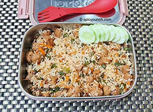 Soya chunks rice recipe for kids lunch box in 10 -15 mins