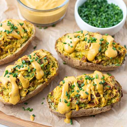 Vegan Twice Baked Potatoes with Ham and Broccoli