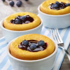 Cheese Blintz Soufflés with Blueberry Balsamic Sauce