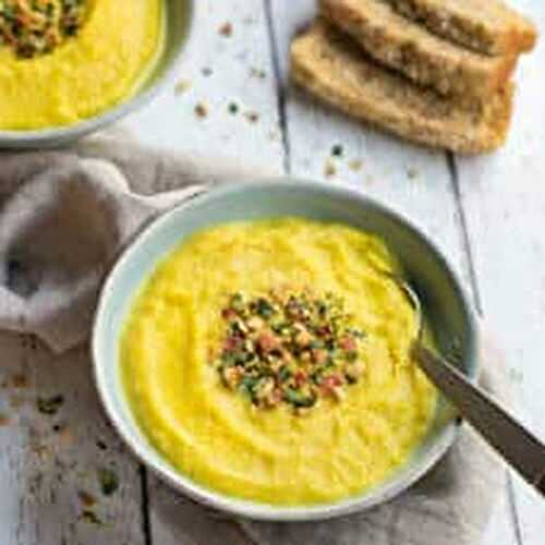 Curried Cauliflower Soup with Bacon-Cashew Gremolata