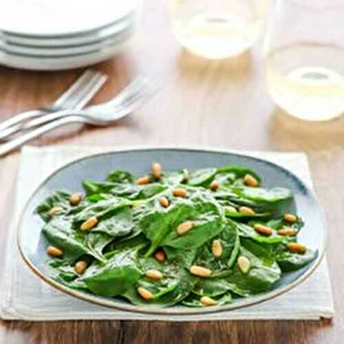 Easy Spinach Salad with Lemon Pine Nut Dressing