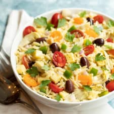 Greek Orzo Salad with Lemon-Basil Tahini Dressing