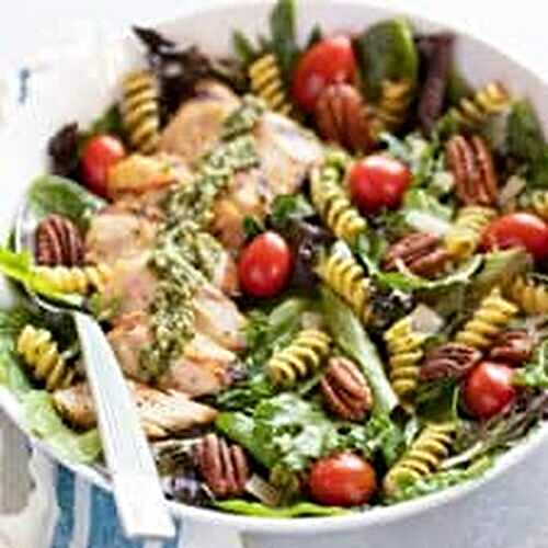 Grilled Tarragon Chicken with Pasta, Pecans and Spring Greens