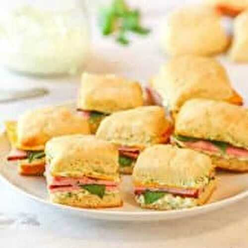Ham and Cheese Biscuits with Green Mayo