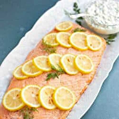 Oven Poached Salmon with Dill Sauce and Cucumber