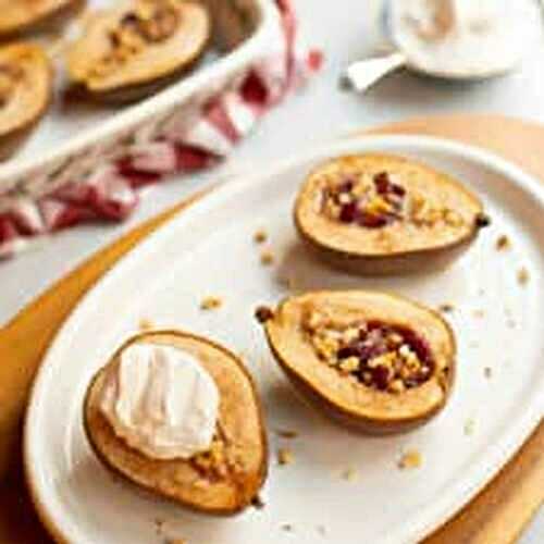 Pears with Cranberries, Nuts and Cinnamon Whipped Cream