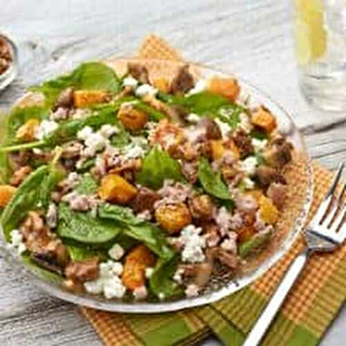 Roasted Butternut Squash and Mushroom Spinach Salad