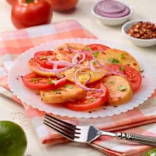 Tomato and Peach Salad with Lime-Balsamic Dressing
