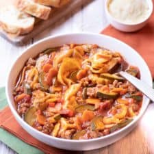 Tortelloni Soup with Sausage, Carrots and Zucchini