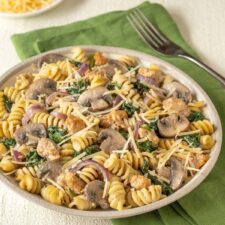 Mushroom and Spinach Pasta with Chicken Sausage