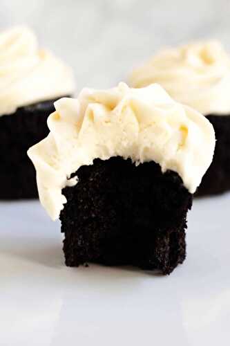 Dark Chocolate Cupcakes with Salted Caramel Frosting