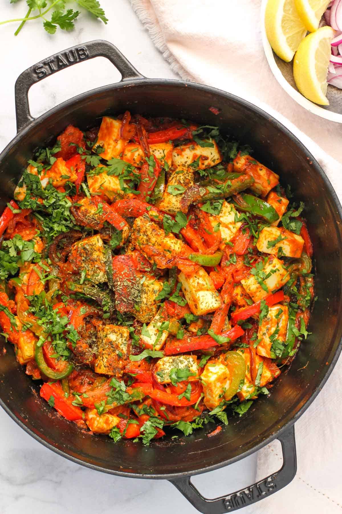 Stir Fried Paneer with Mushrooms and Peas