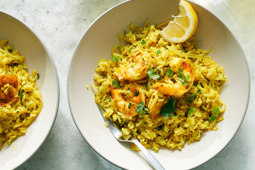 Prawn Pulao with Brinjals