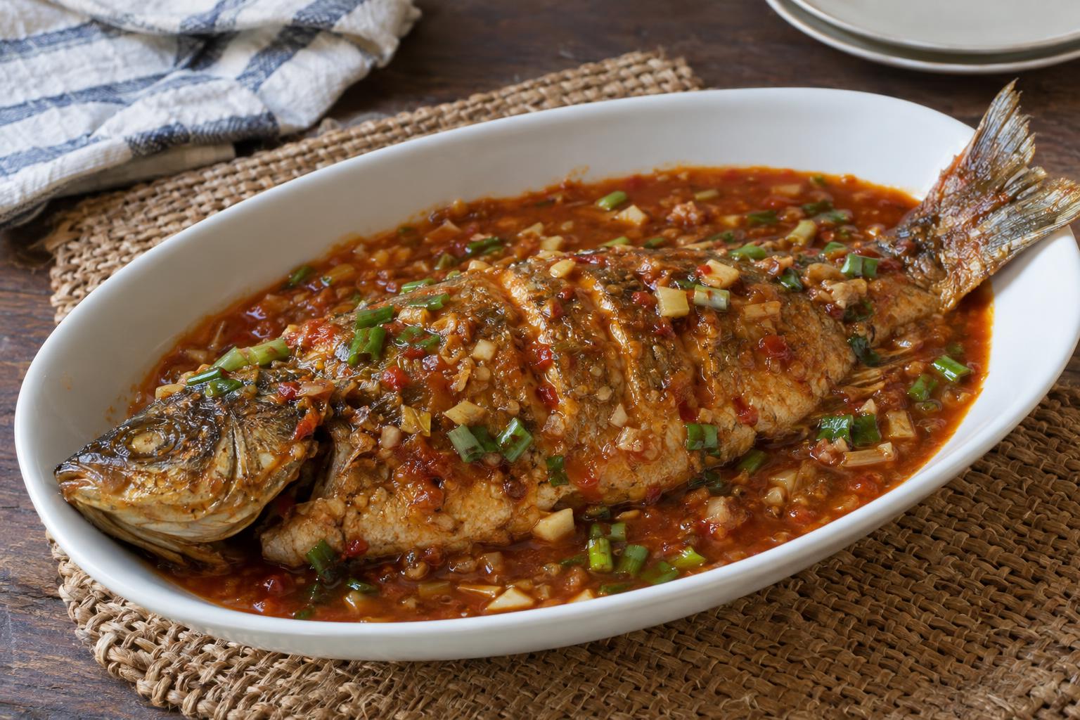 Braised Whole Fish in Chilli and Garlic Sauce