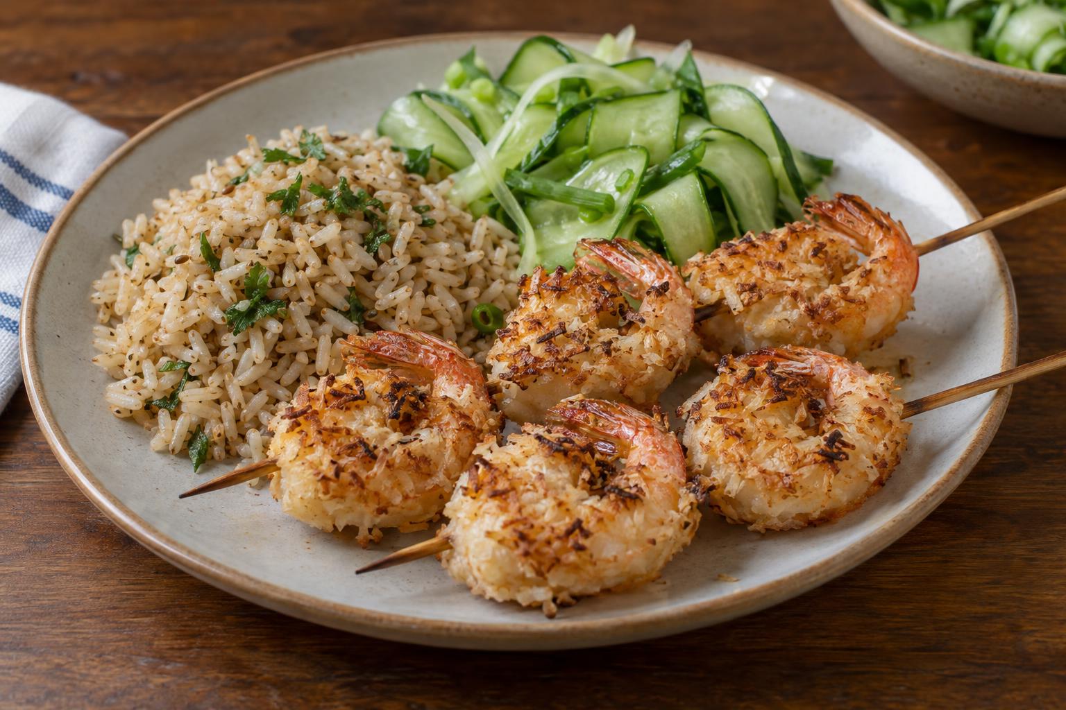 Coconut Shrimp with Cucumber Salad