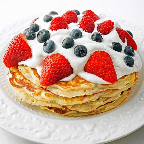 Buttermilk Pancakes with almond Chantilly whipped cream