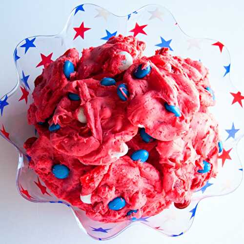 Cherry Chip Cake Batter Cookies with Red White and Blue Candies