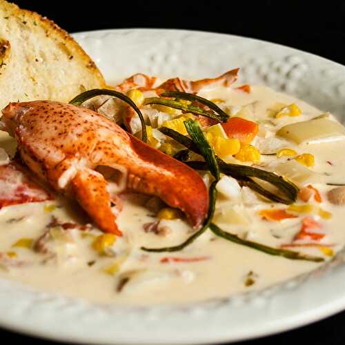 Lobster Chowder {with Bacon and Roasted Corn}