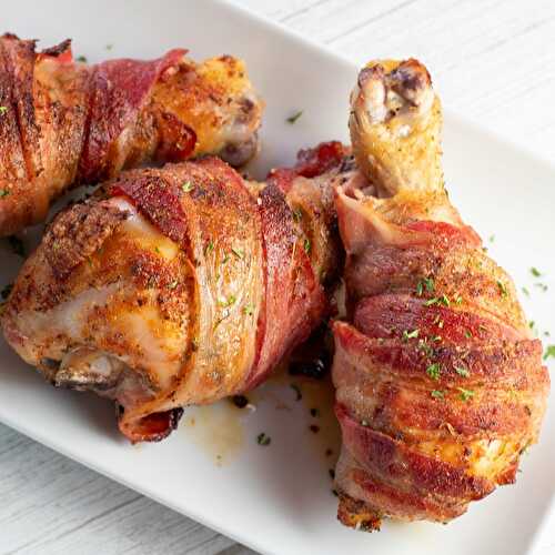 Bacon Wrapped Baked Chicken Drumsticks