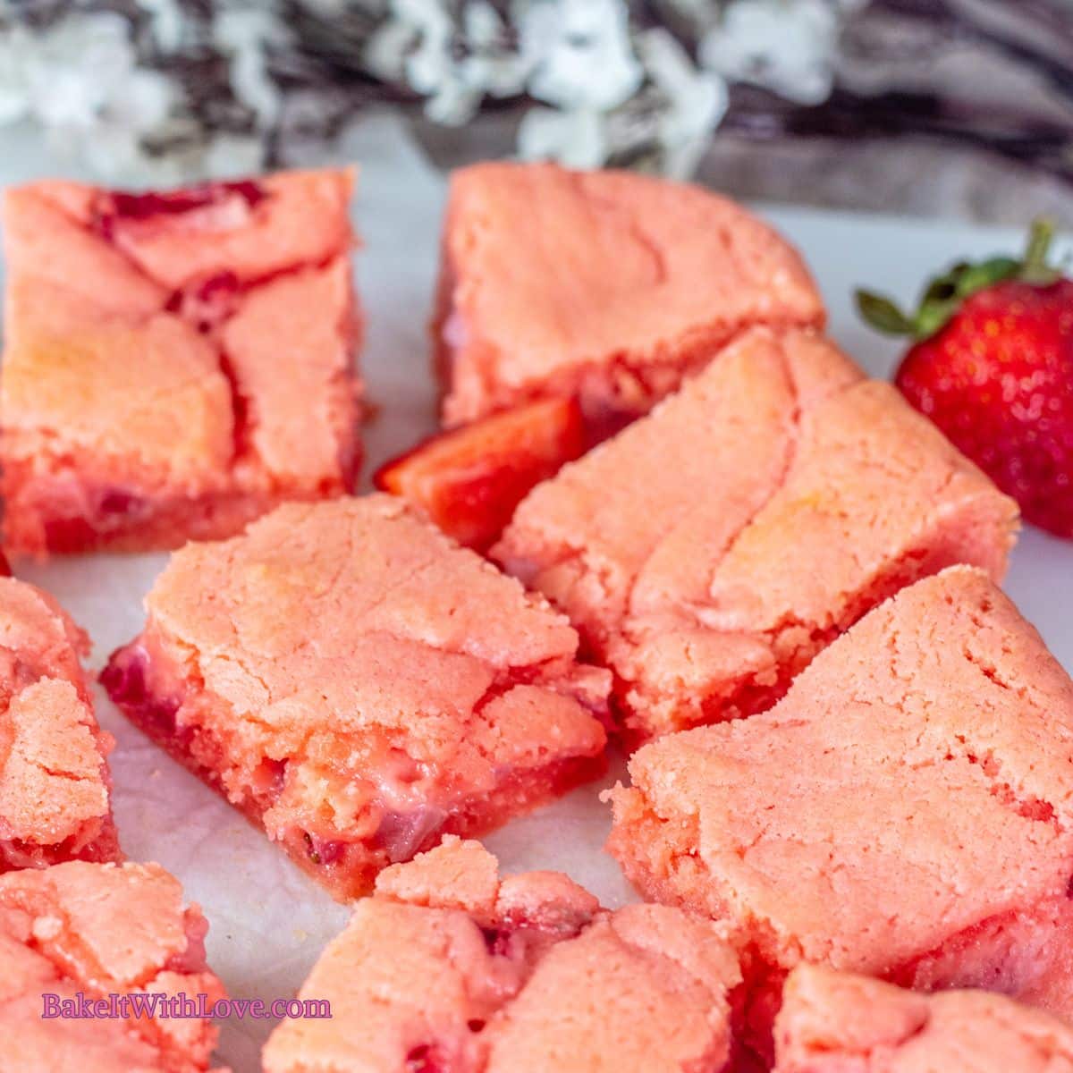 Easy Strawberry Brownies (Cake Mix Recipe)
