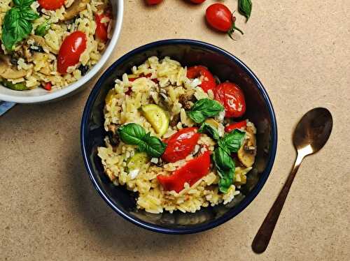 Mediterranean Orzo With Roasted Vegetables [vegan] - Bimorah
