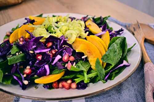Persimmon Spinach Salad with Leek Dressing - Bimorah