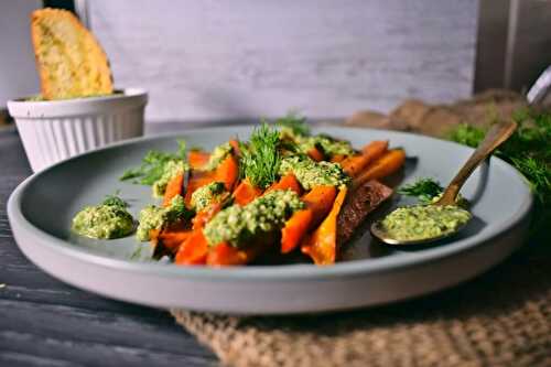 Roasted Carrots with Walnut Dill Pesto [vegan] - Bimorah