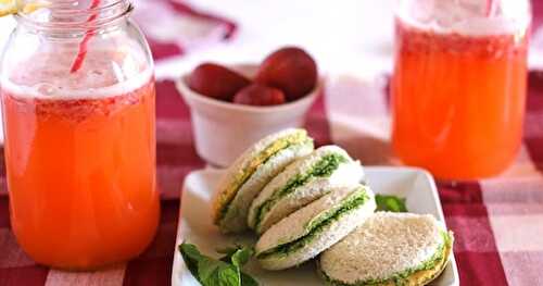 Chutney Sandwich and Strawberry Mango Lemonade